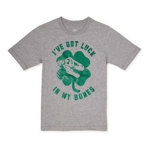 St Patrick’s Boys Tee I've Got Luck in my Bones Dinosaur Size L (10-12) Husky